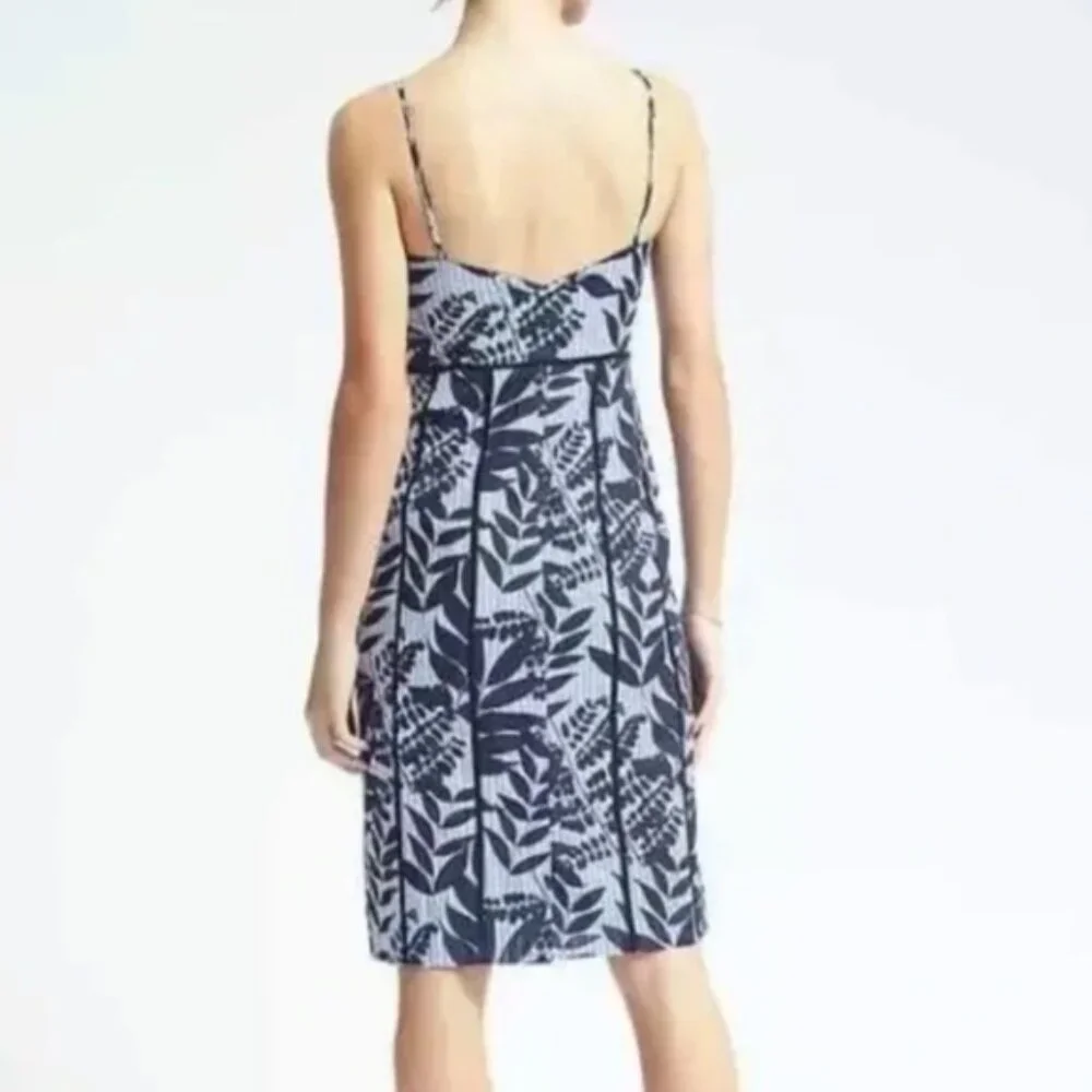 Banana Republic Blue Leaf Print Cotton Midi Dress Strappy Summer Sundress Size 1